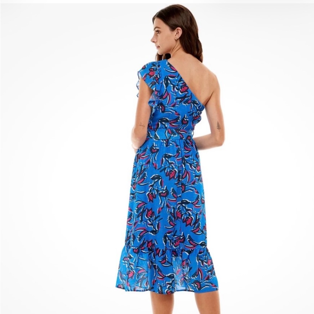 Floral One-Shoulder Blue Dress